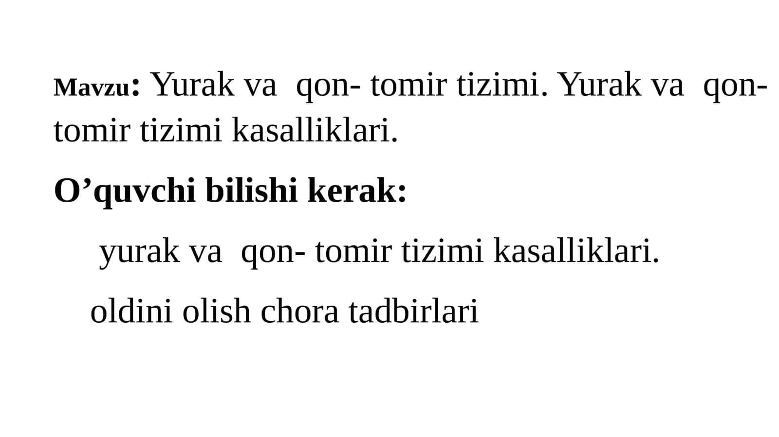 Yurak va qon-tomir tizimi. Yurak-qon-tomir tizimi kasalliklari
