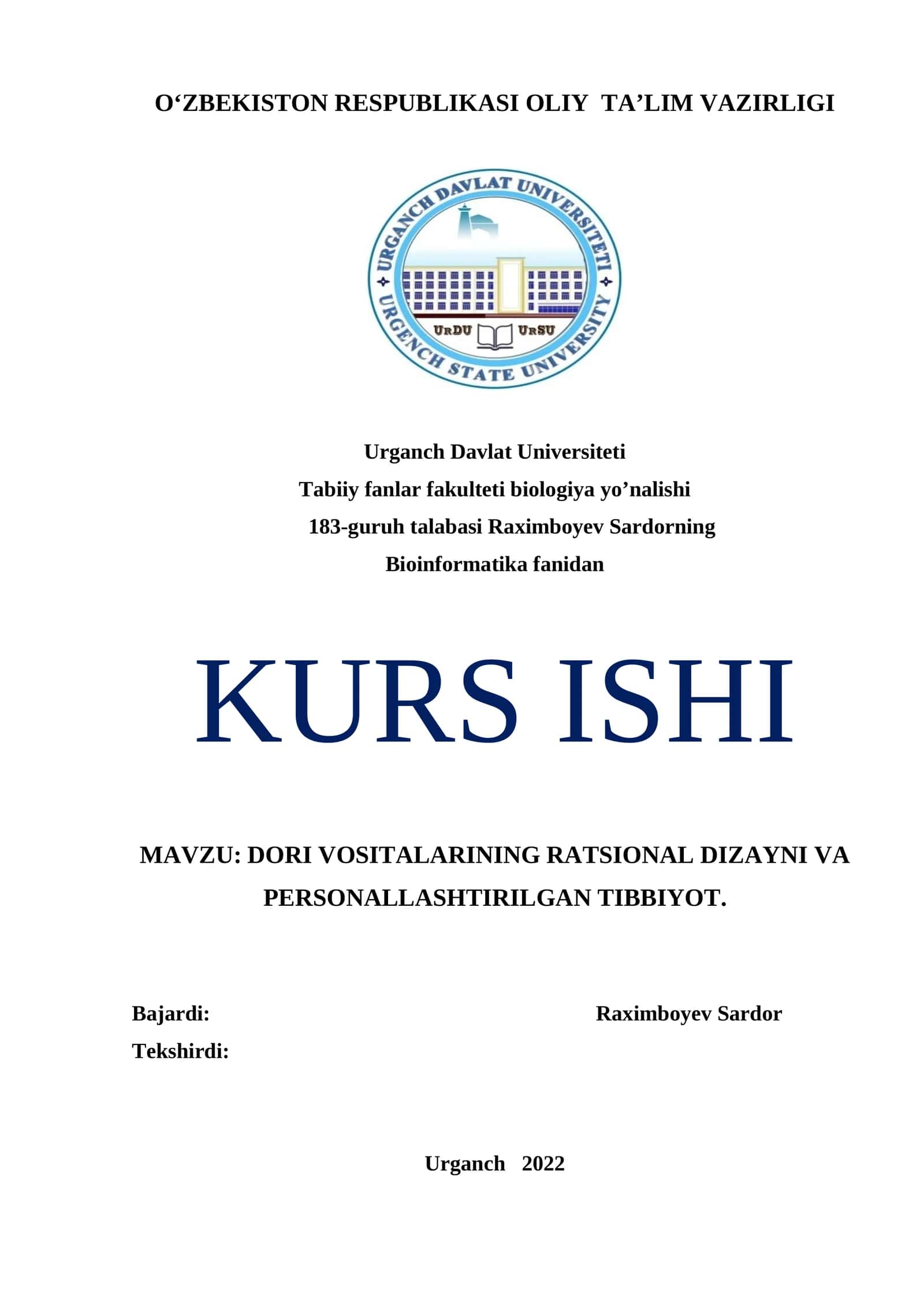 Dori Vositalarining Rational Dizayni va Personallashtirilgan Tibbiyot