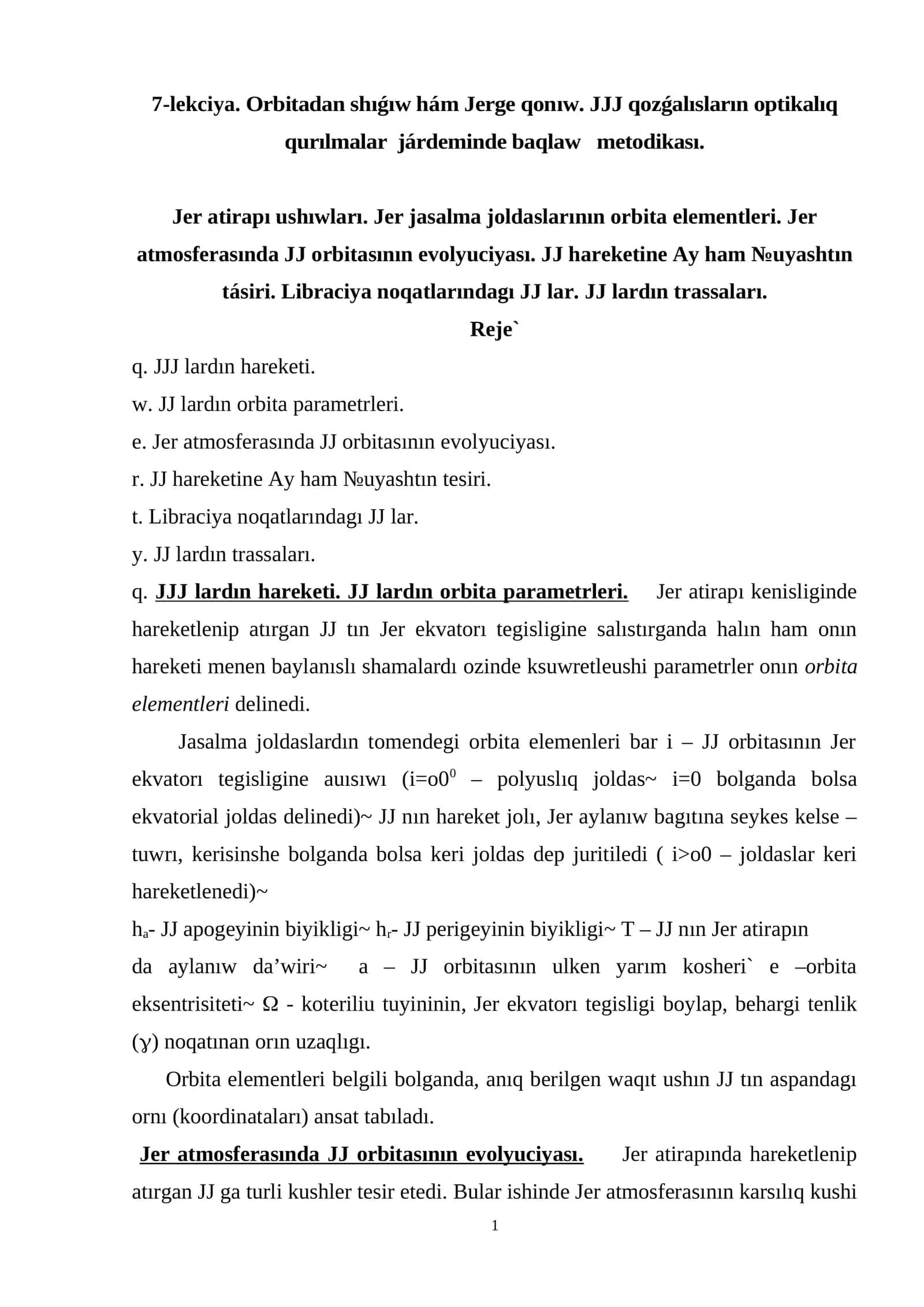 Mavzu: Orbitadan shıǵıw hám Jerge qonıw