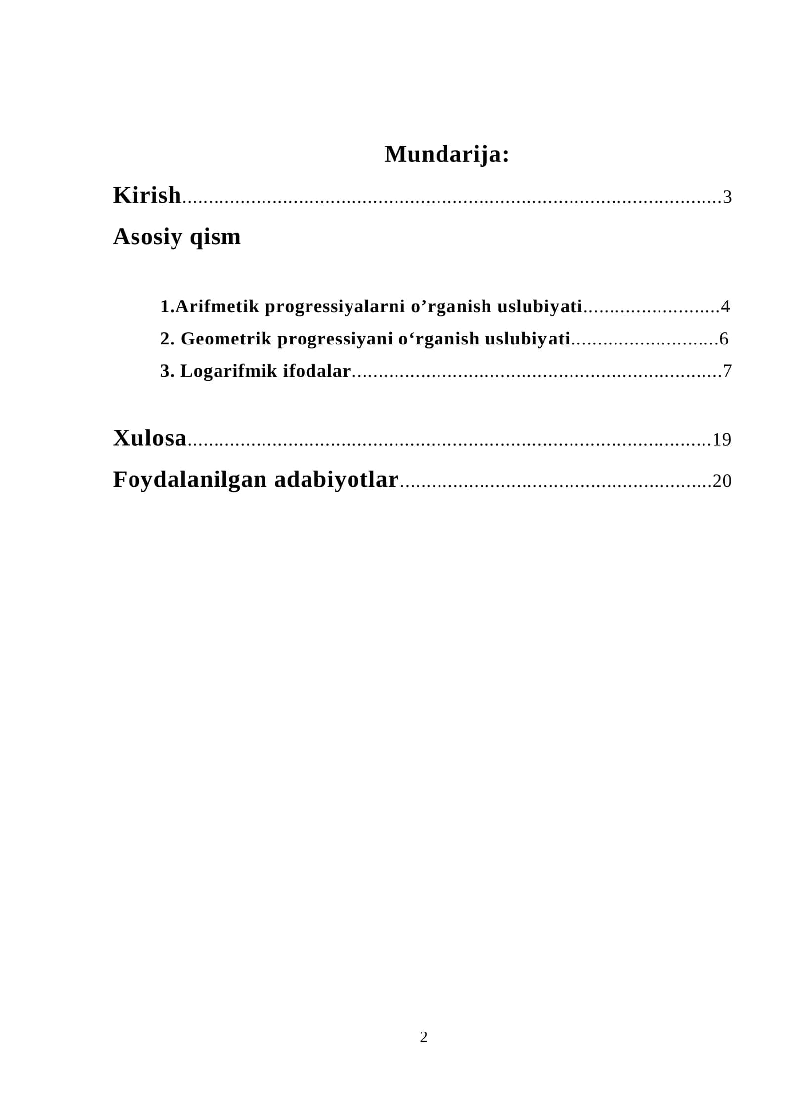 Arifmetik progressiyalarni o’rganish