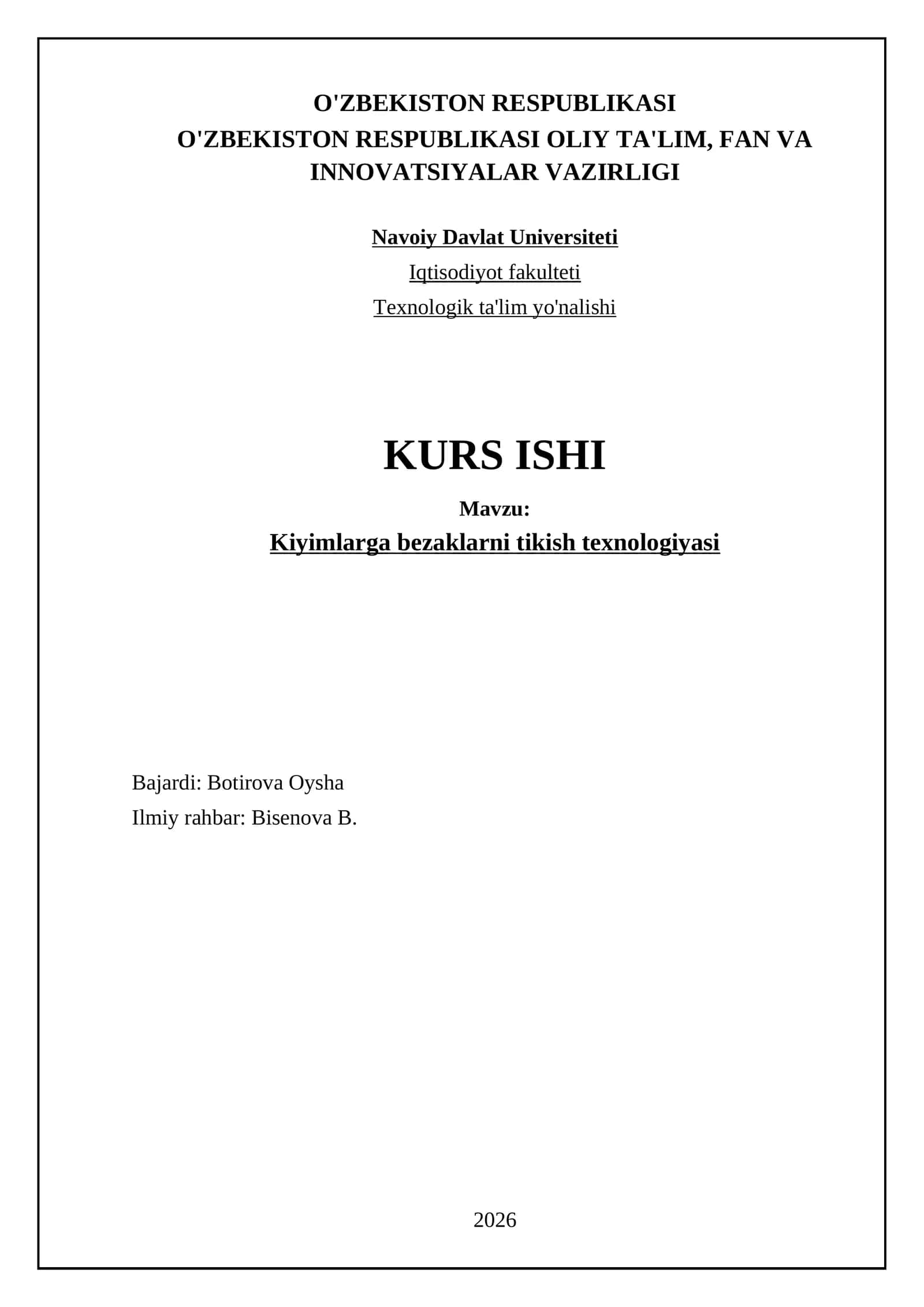 Kiyimlarga bezaklarni tikish texnologiyasi