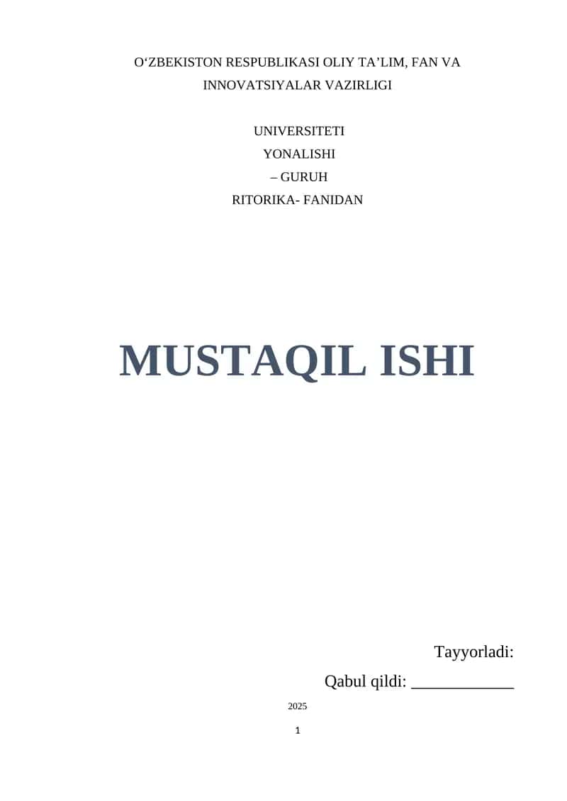 MAVZU: NOTIQLIK SANATI VA TEXNIKASIGA OID TEST TOPSHIRIQLARINI BAJARISH