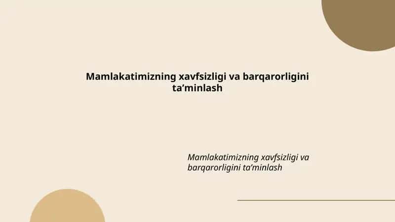 Mamlakatimizning xavfsizligi va barqarorligini taʼminlash