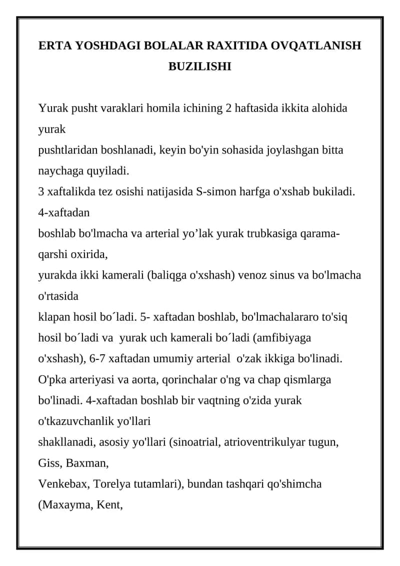 ERTA YOSHDAGI BOLALAR RAXITIDA OVQATLANISH BUZILISHI