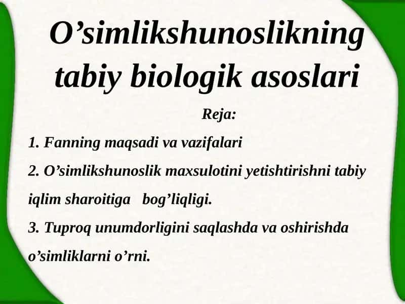 O’simlikshunoslikning tabiiy biologik asoslari