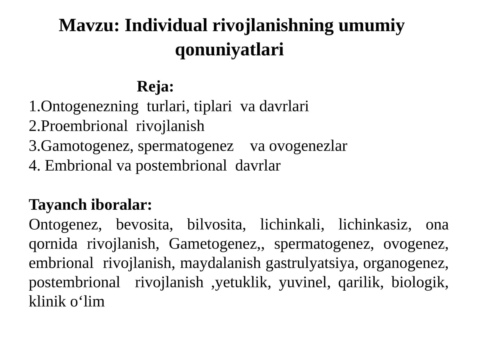 Individual rivojlanishning umumiy qonuniyatlari