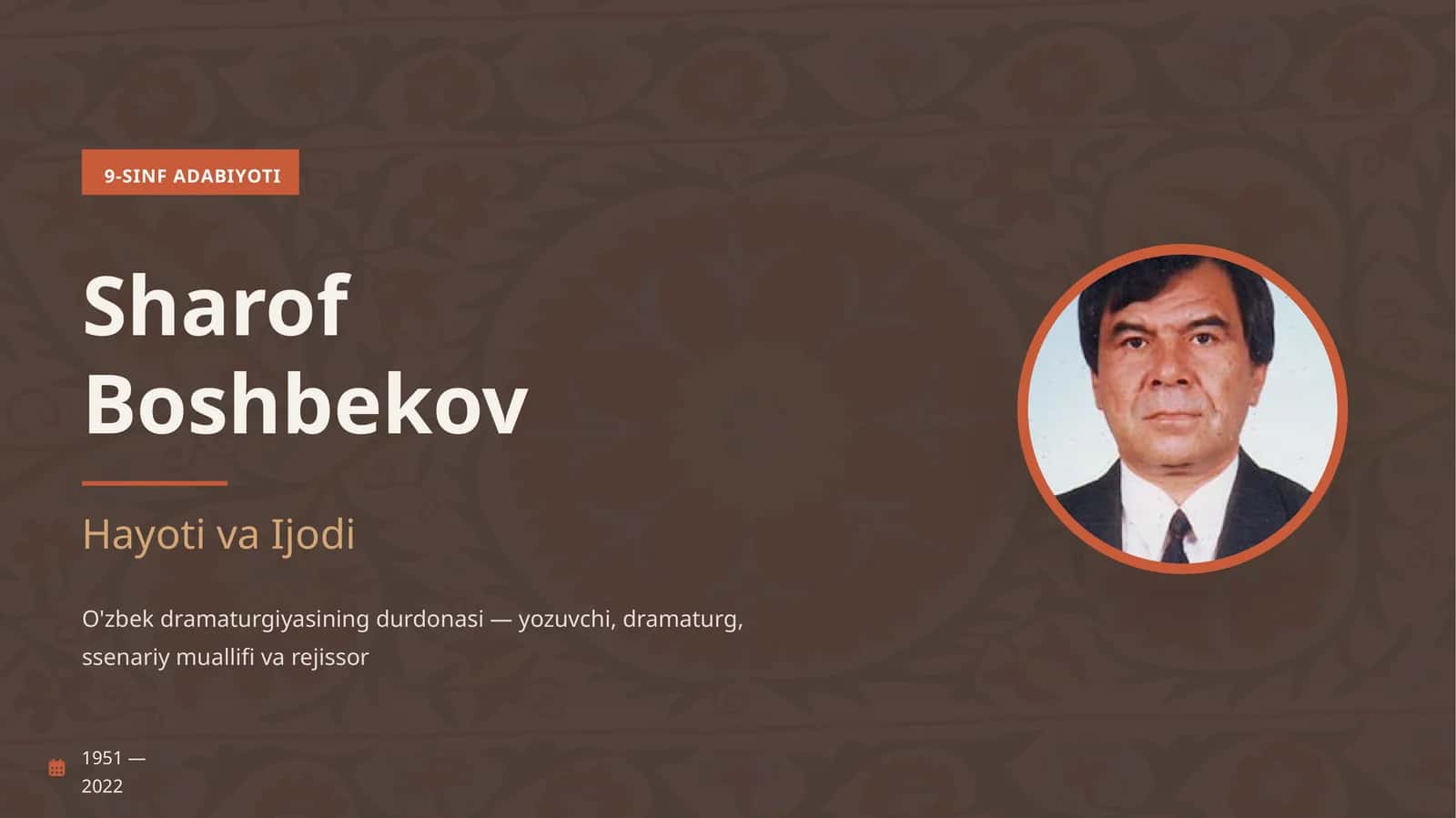 Sharof Boshbekov hayoti va Ijodi