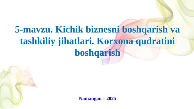 Kichik biznesni boshqarish va tashkiliy jihatlari