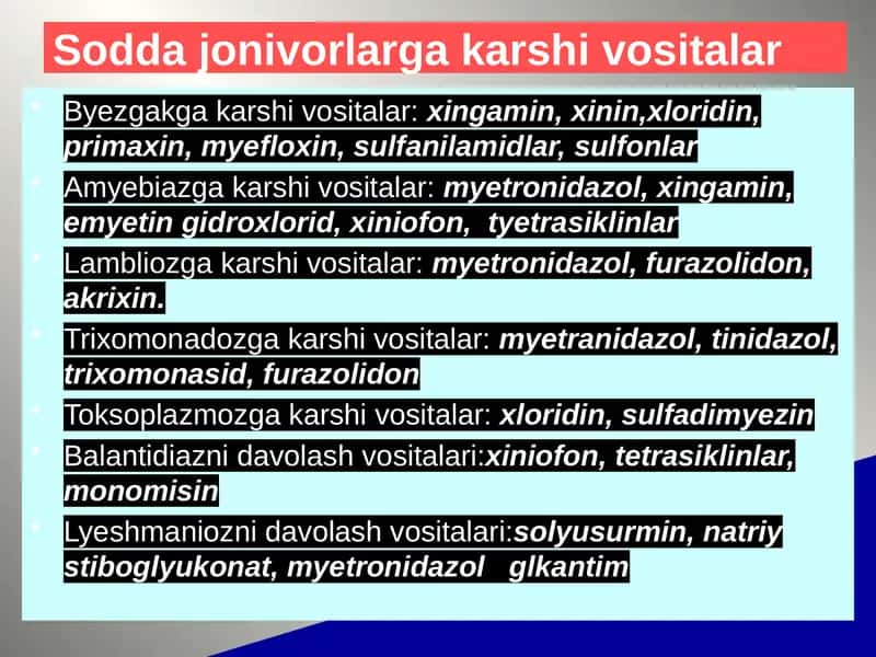 Sodda jonivorlarga qarshi dori vositalar
