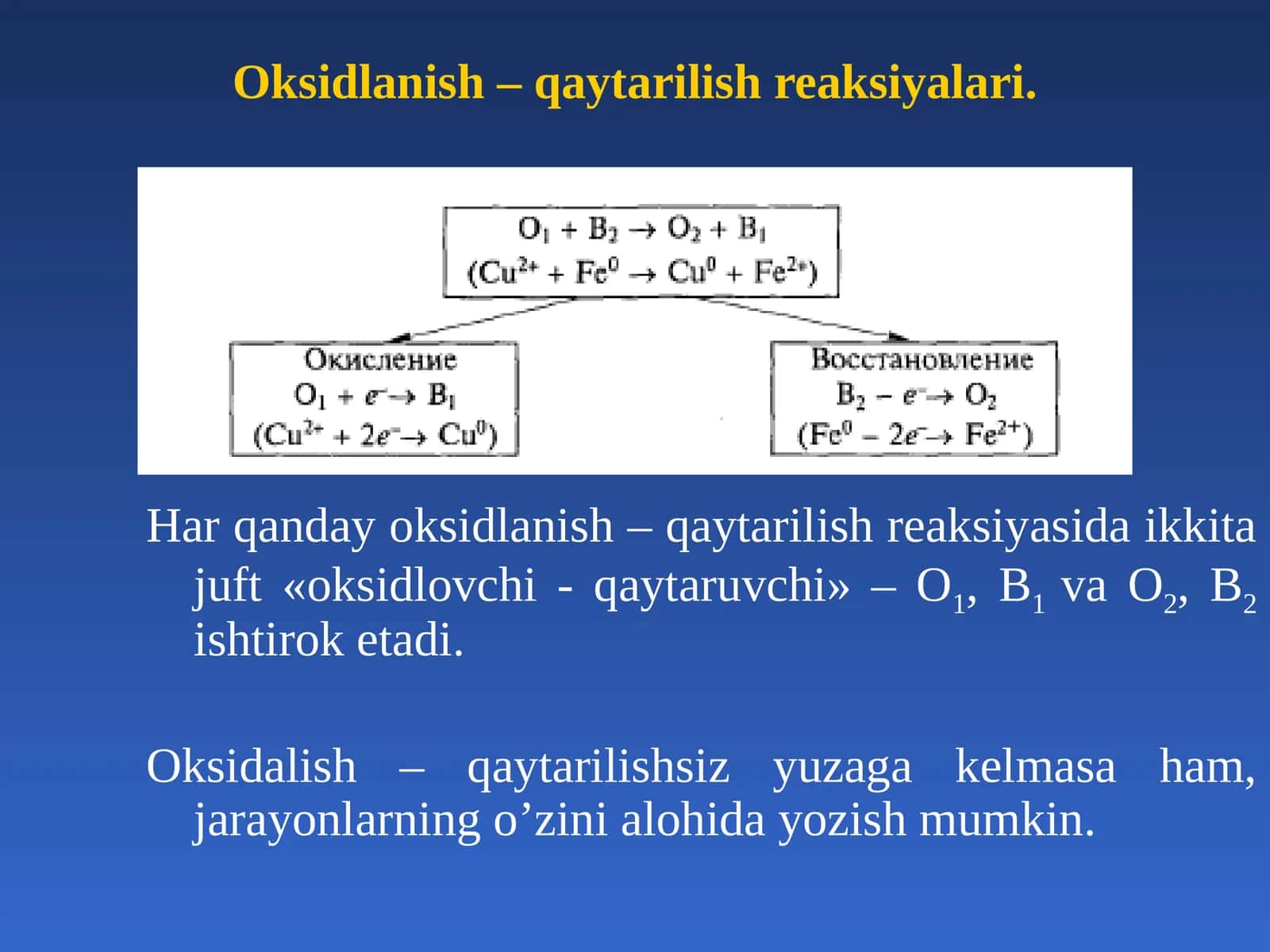 Oksidlanish va qaytarilish reaksiyalari