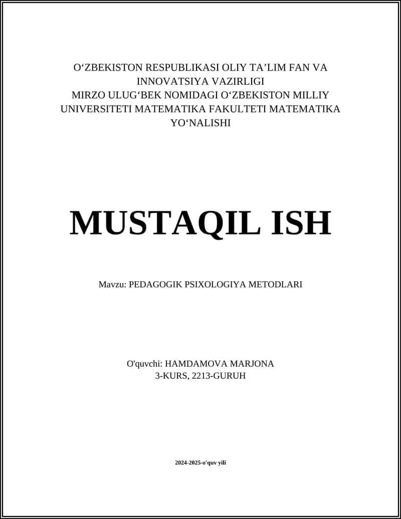 PEDAGOGIK PSIXOLOGIYA METODLARI