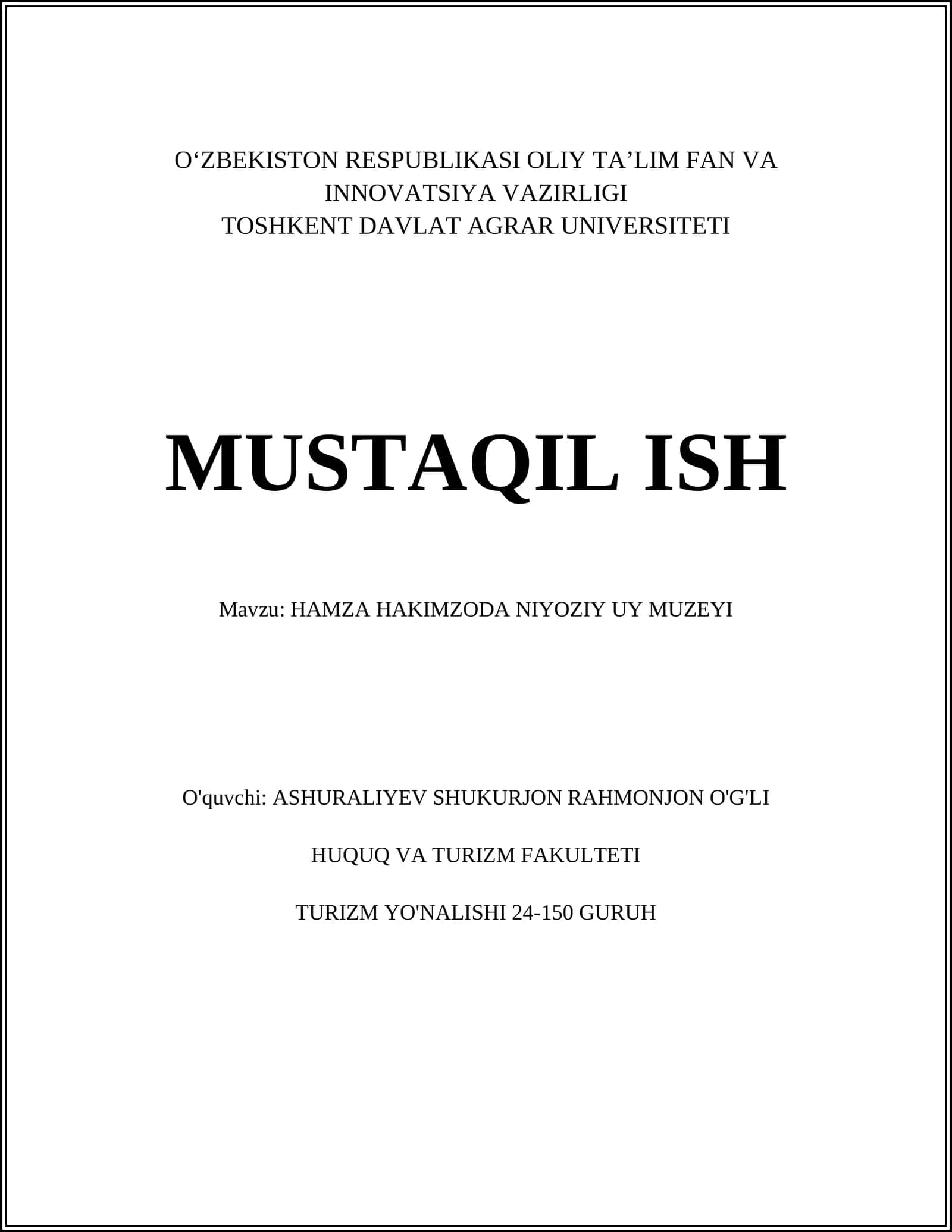 HAMZA HAKIMZODA NIYOZIY UY MUZEYI