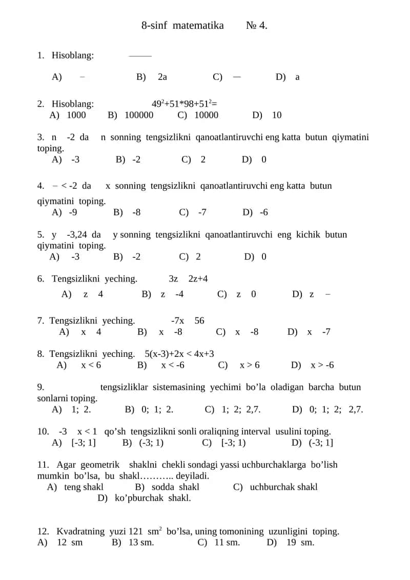 8-sinf matematika № 4