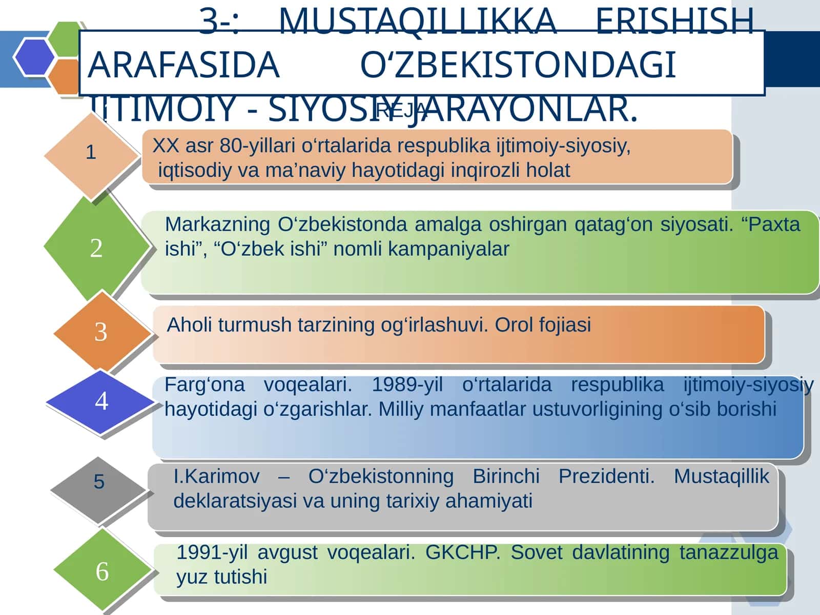MUSTAQILLIKKA ERISHISH ARAFASIDA O‘ZBEKISTONDAGI IJTIMOIY - SIYOSIY JARAYONLAR