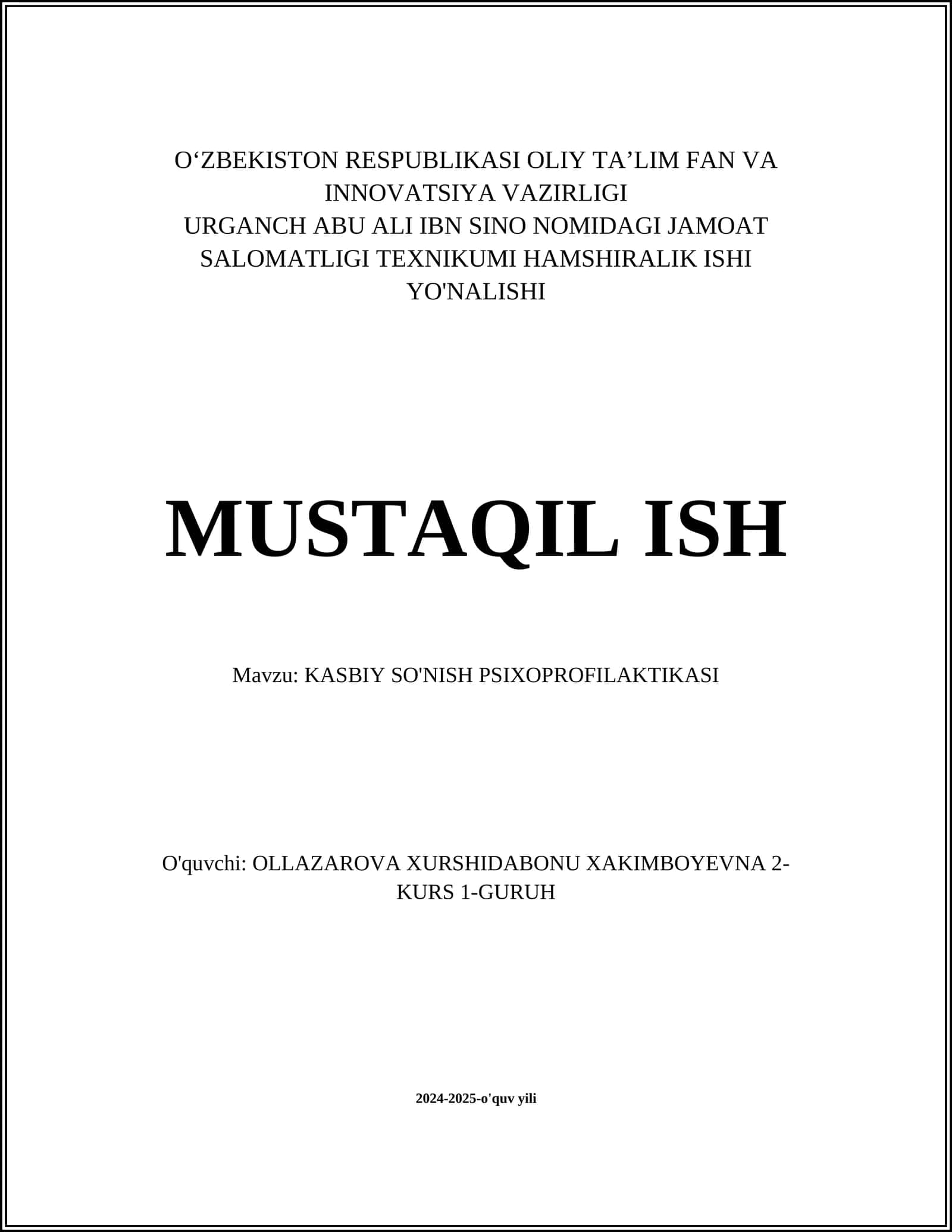 KASBIY SO'NISH PSIXOPROFILAKTIKASI