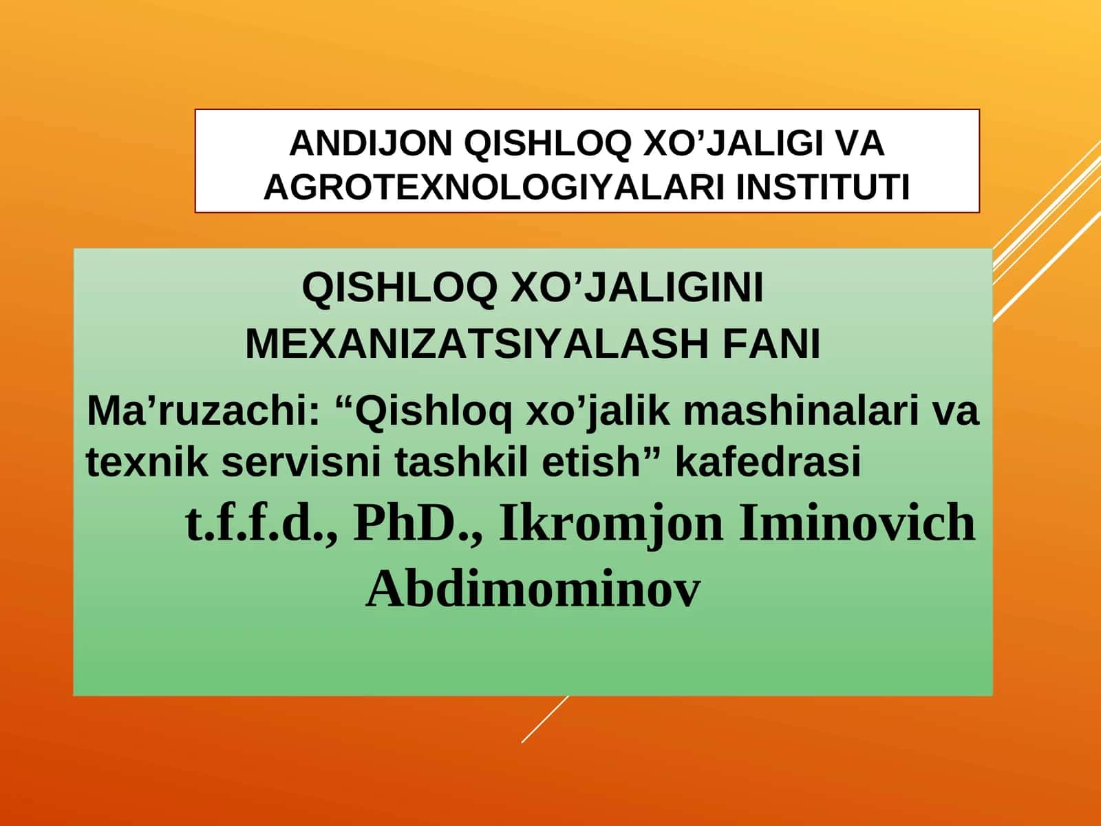 Qishloq xo’jaligini mexanizatlsash fani