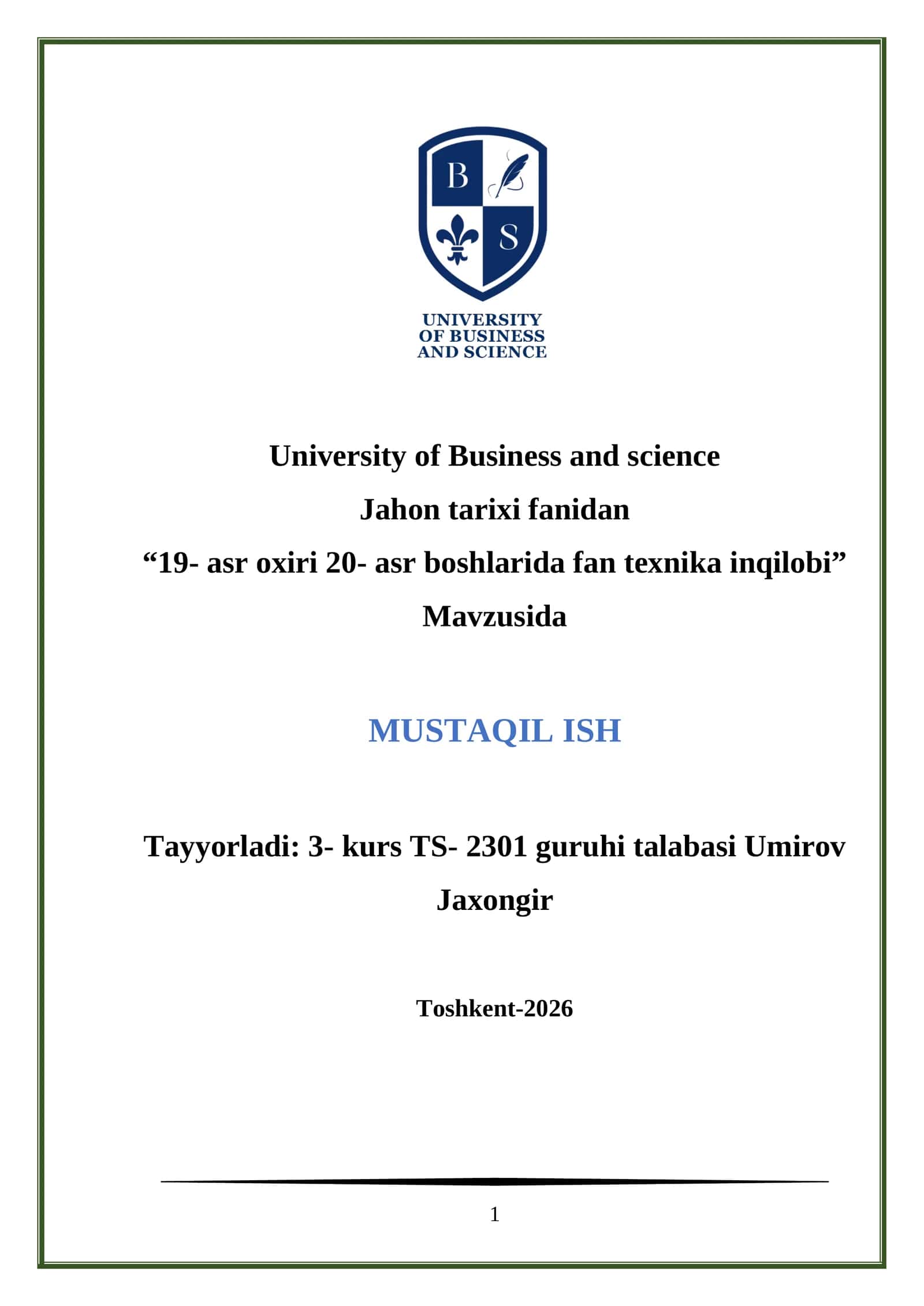 “19- asr oxiri 20- asr boshlarida fan texnika inqilobi”
