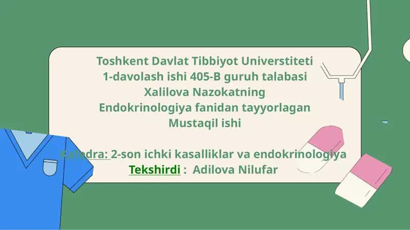 Qalqonsimon bez saratoni (Thyroid carcinoma) Endokrinologiya fanidan tayyorlagan darsi