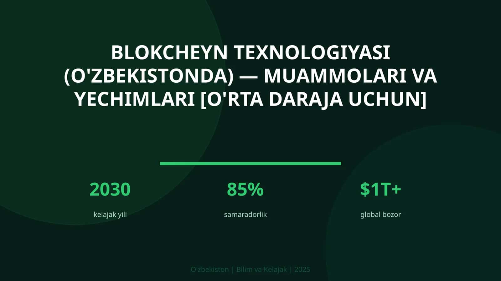 Blokcheyn Texnologiyasi (O'zbekistonda) — Muammolari va Yechimlari [O'rta Daraja Uchun]