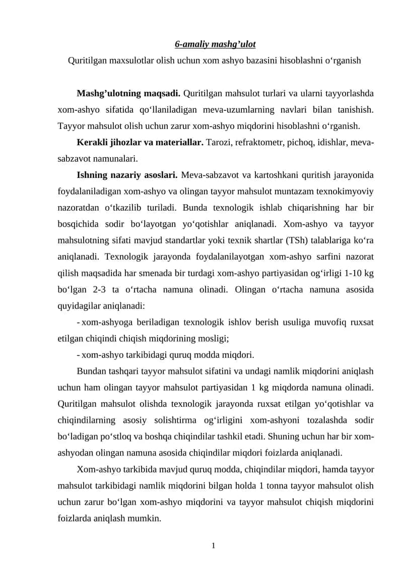 Quritilgan mahsulotlar olish