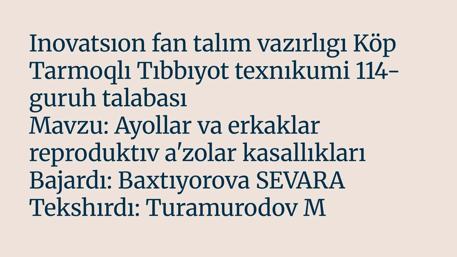 Ayollar va erkaklar reproduktıva'zolar kasallıkları