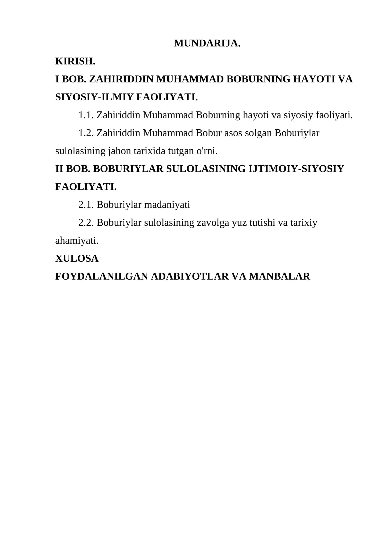 BOB. ZAHIRIDDIN MUHAMMAD BOBURNING HAYOTI VA SIYOSIY-ILMIY FAOLIYATI