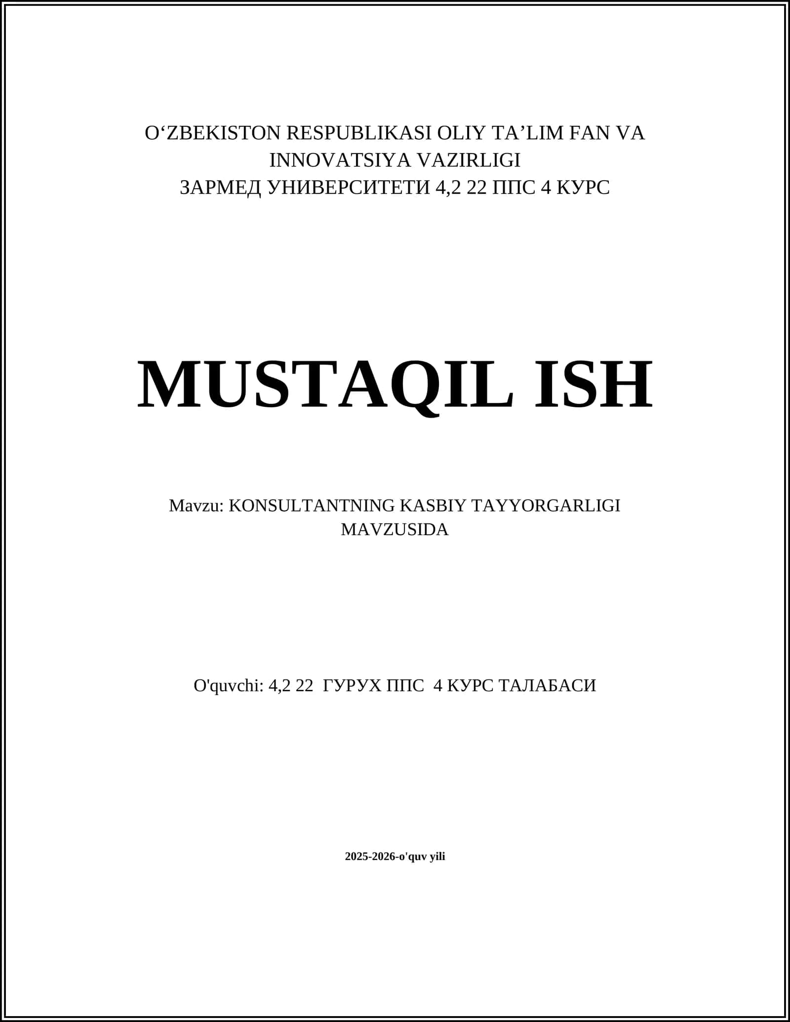 KONSULTANTNING KASBIY TAYYORGARLIGI MAVZUSIDA