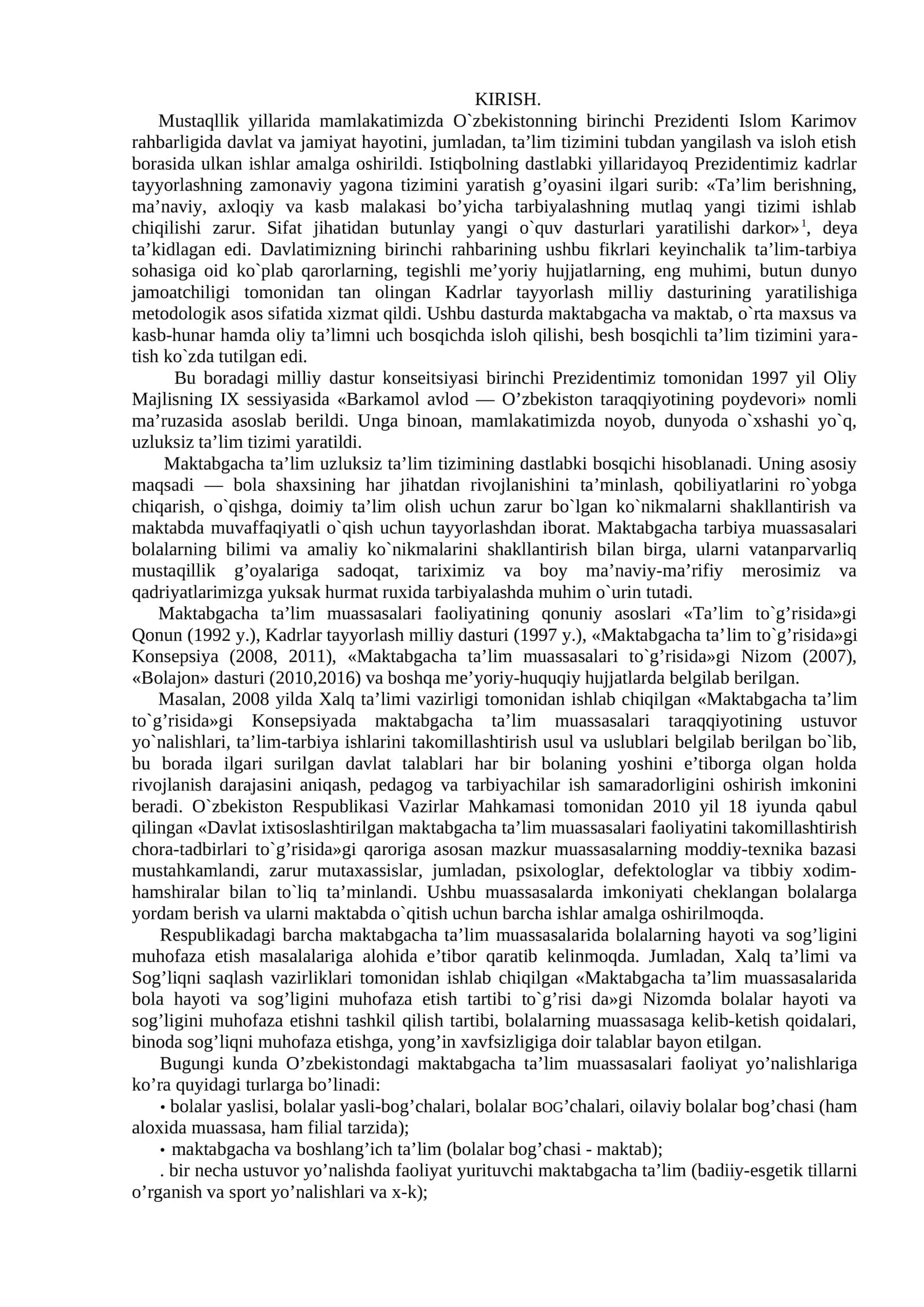 Islom Karimovning ta’lim tizimini tubdan yangilash va isloh etish borasida ulkan ishlari