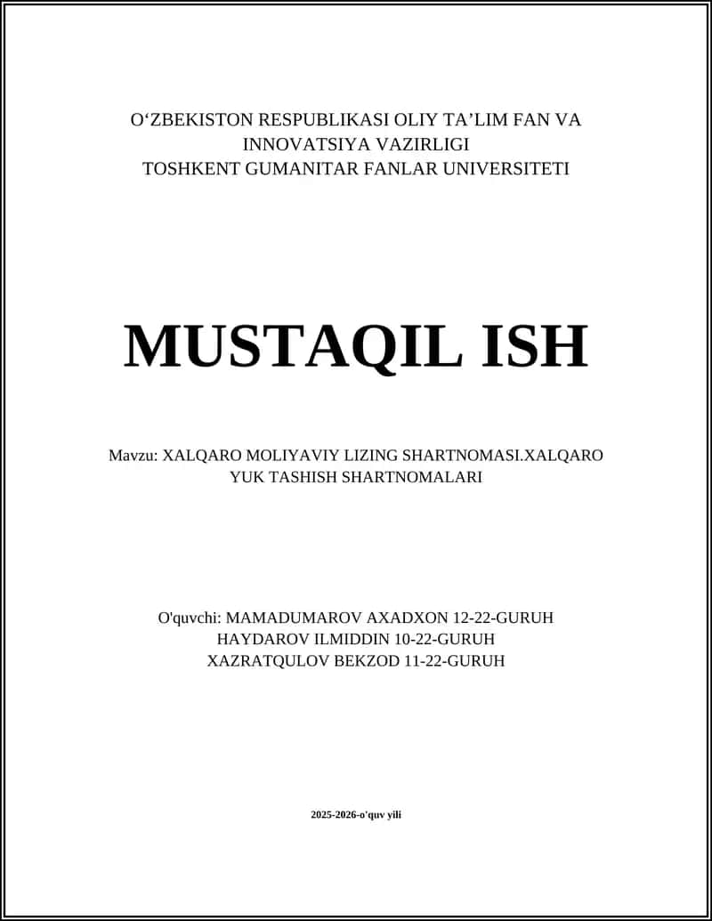 Xalqaro Moliyaviy Lizing Shartnomasi