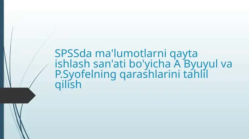 SPSS dama'lumotlarni qayta ishlash san'ati bo'yicha AB yuul va P. Syofelning qarashlari ni tahlil qilish