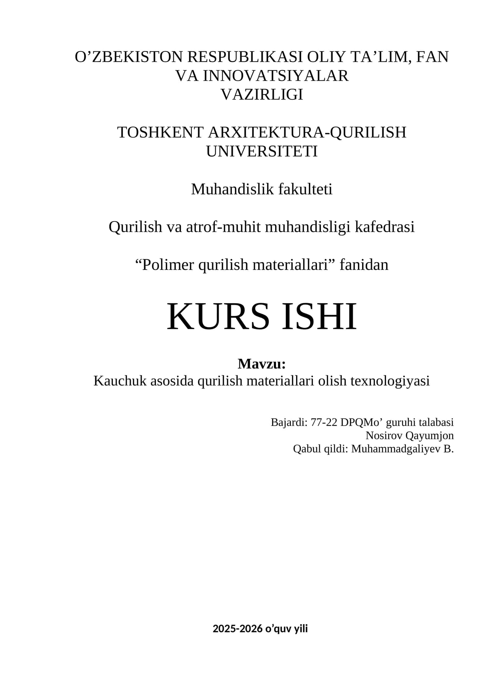 Polimer qurilish materiallari olish texnologiyasi