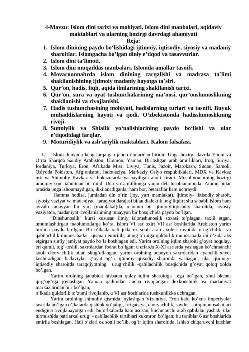 Islom dini tarixi va mohiyati