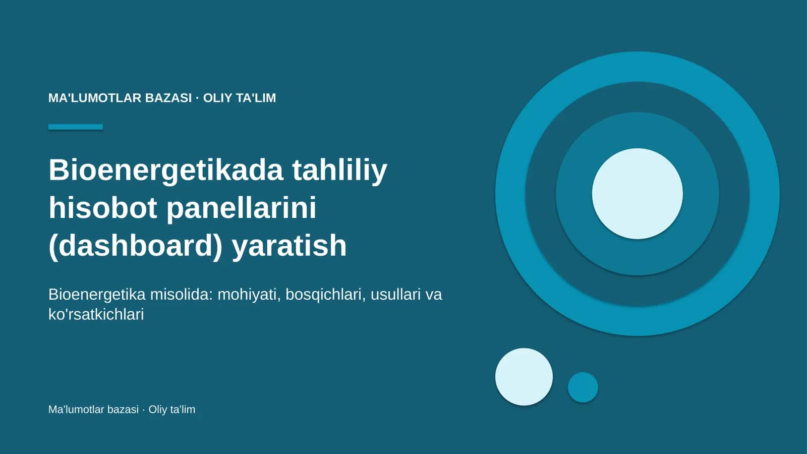 Bioenergetikada tahliliy hisobot panellarini (dashboard) yaratish