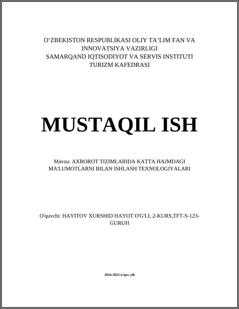 Katta hajmdagi ma'lumotlarni saqlash usullari