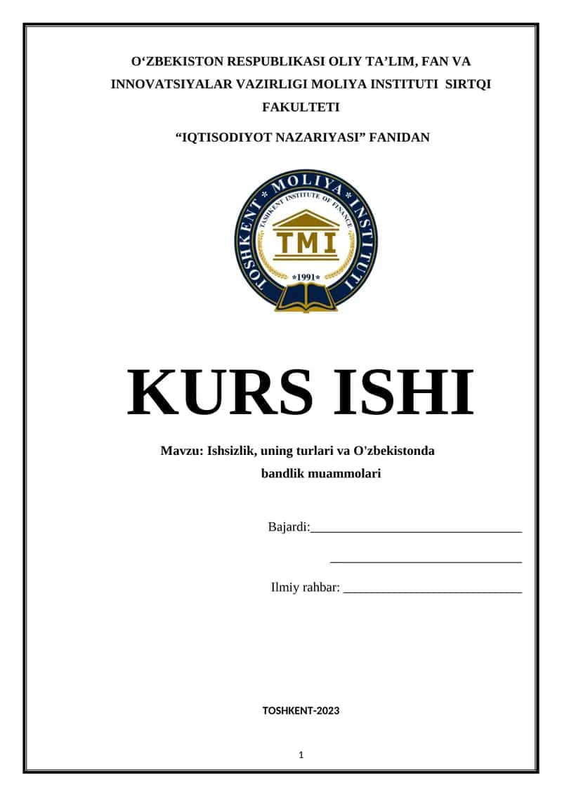 "Iqtisodiyot Nazariyasi" Kurs ishi