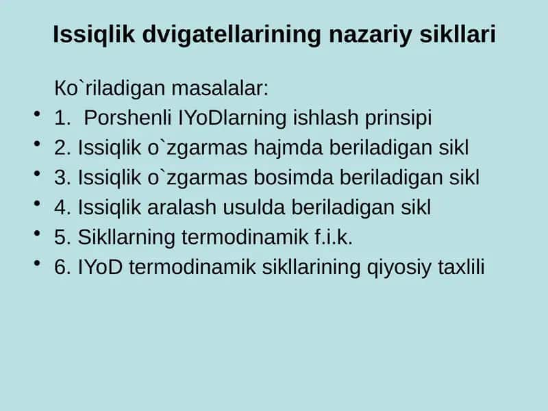 Issiqlikdvigаtеllаriningnаzаriysikllаri