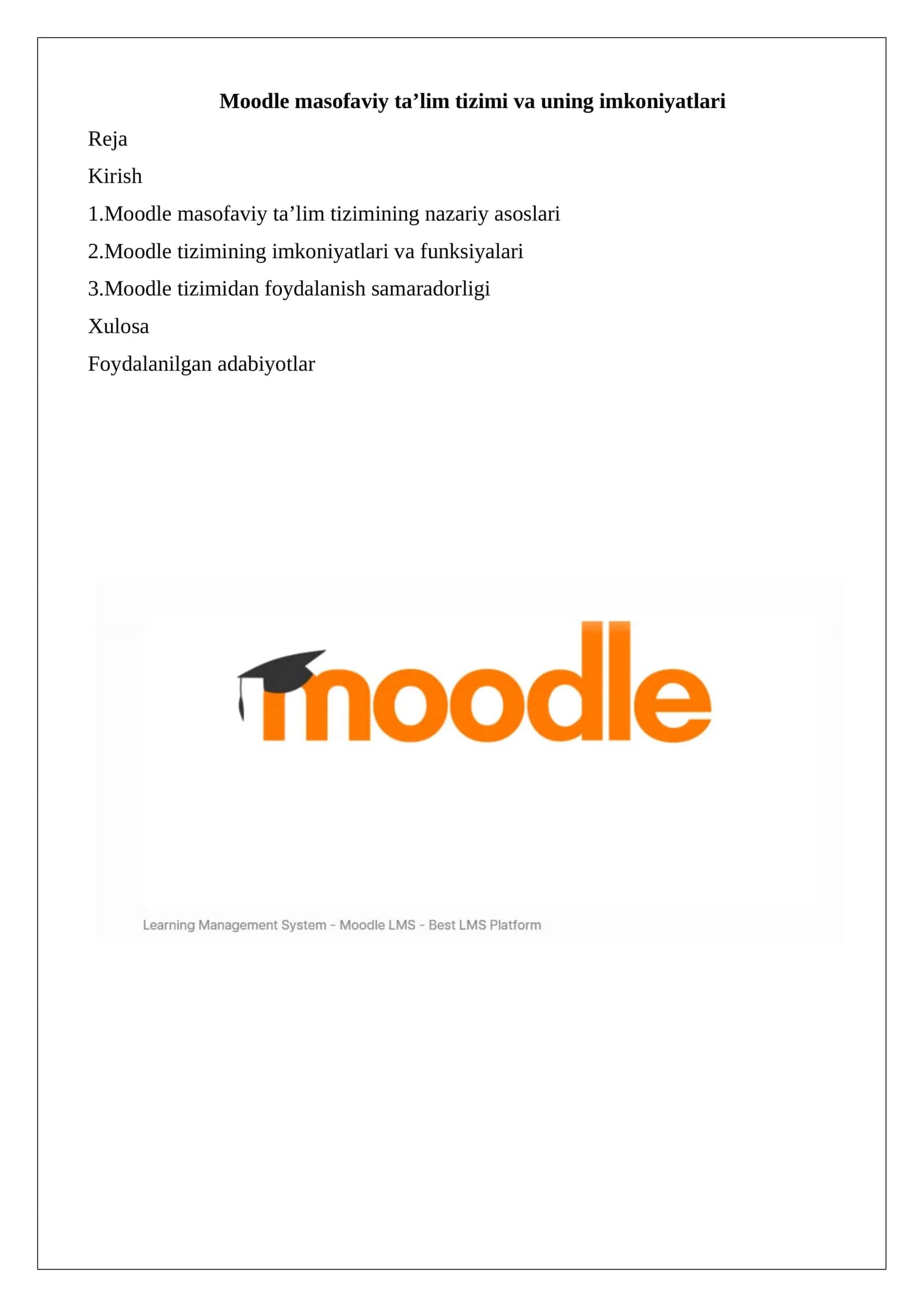 Moodle masofaviy ta’lim tizimi va uning imkoniyatlari