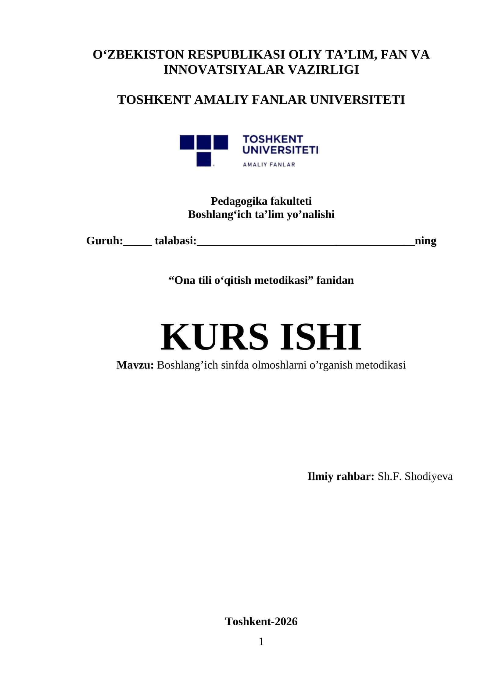 Boshlang’ich sinfda olmoshlarni o’rganish metodikasi