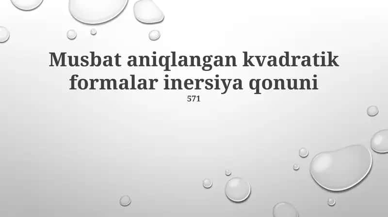 Musbat aniqlangan kvadratik formalar inersiya qonuni