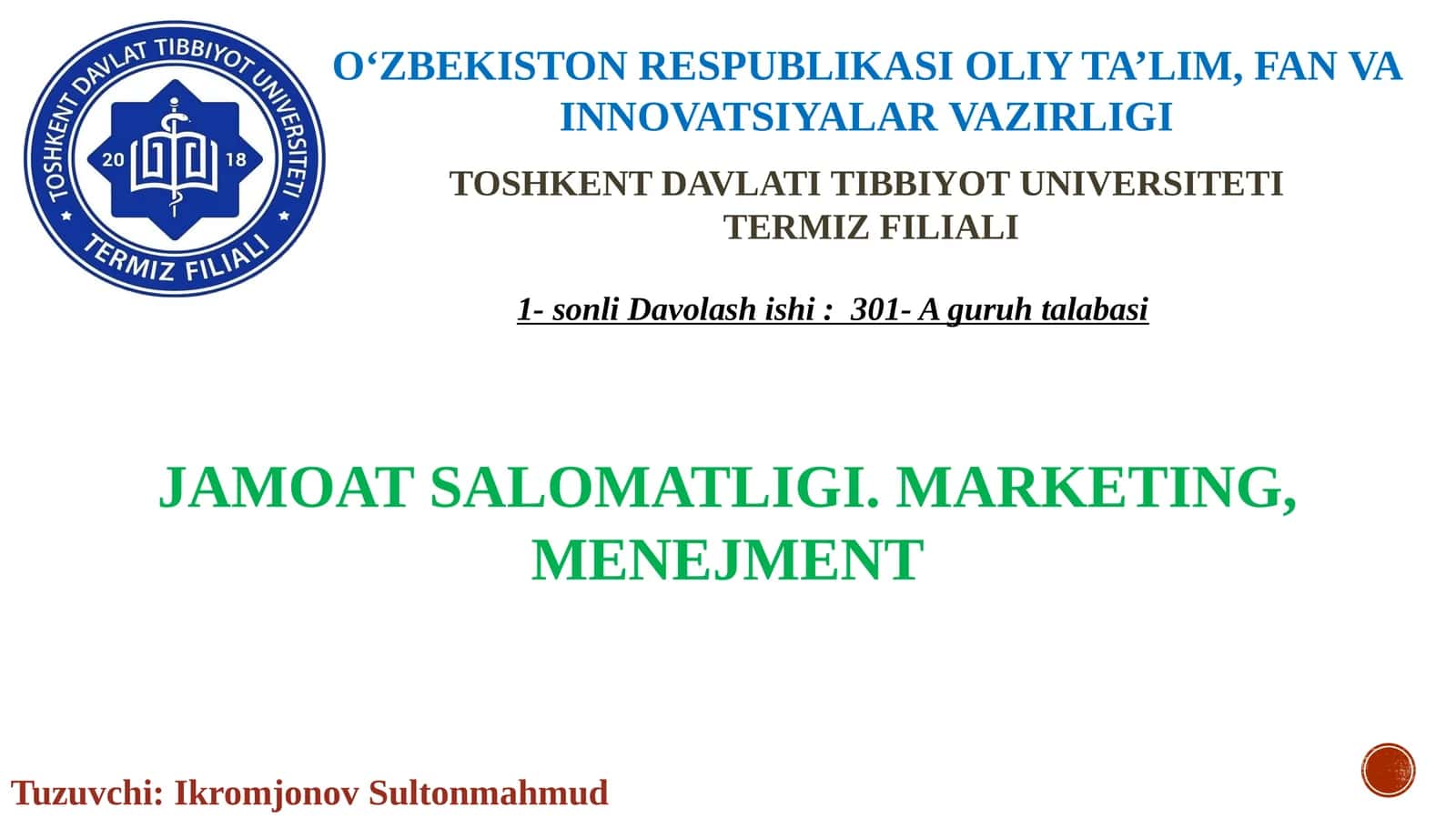 Jamoat salomatligi va marketing, menejment