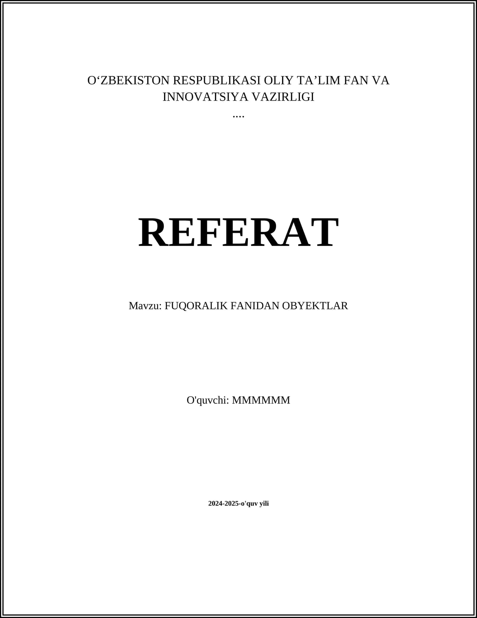 FUQORALIK FANIDAN OBYEKTLAR