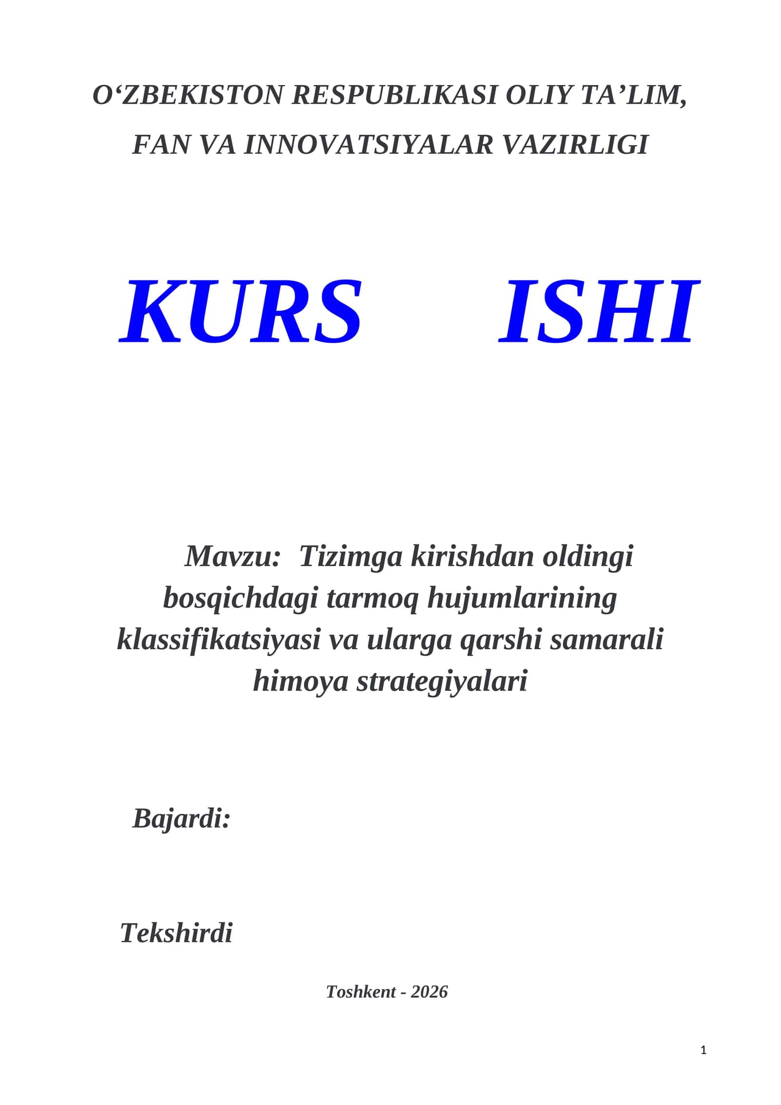 Tizimga kirishdan oldingi bosqichdagi tarmoq hujumlarining klassifikatsiyasi va ularga qarshi samarali himoya strategiyalari