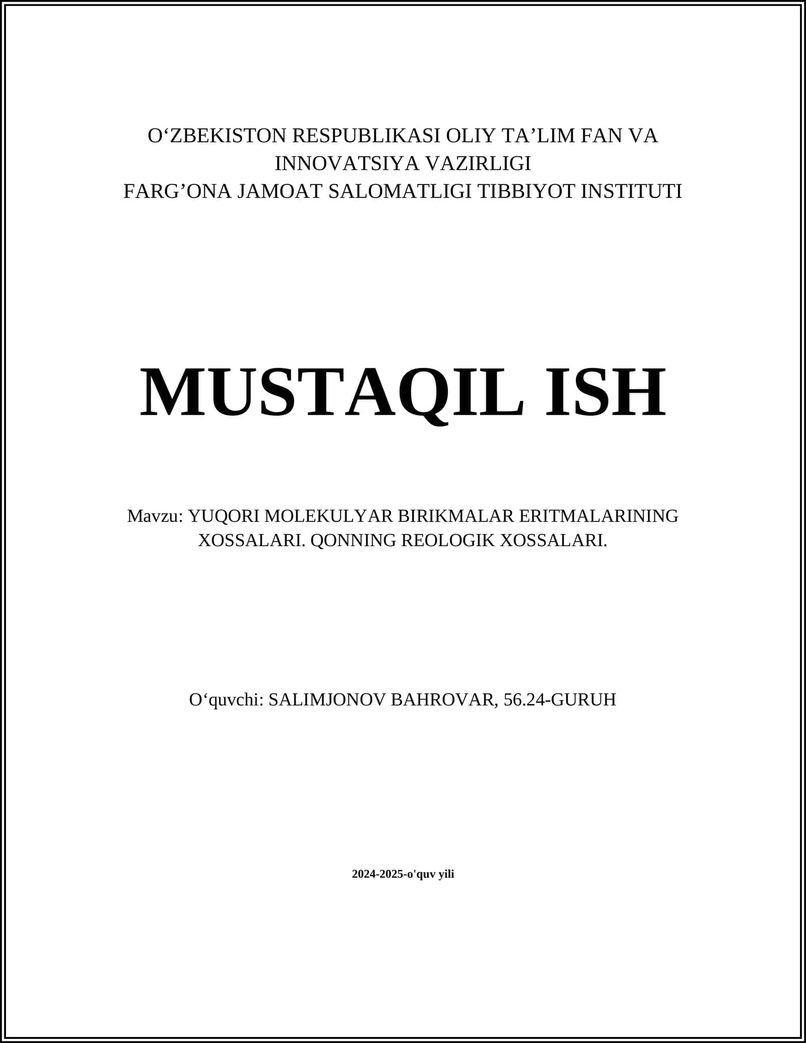 YUQORI MOLEKULYAR BIRIKMALAR ERITMALARINING XOSSALARI