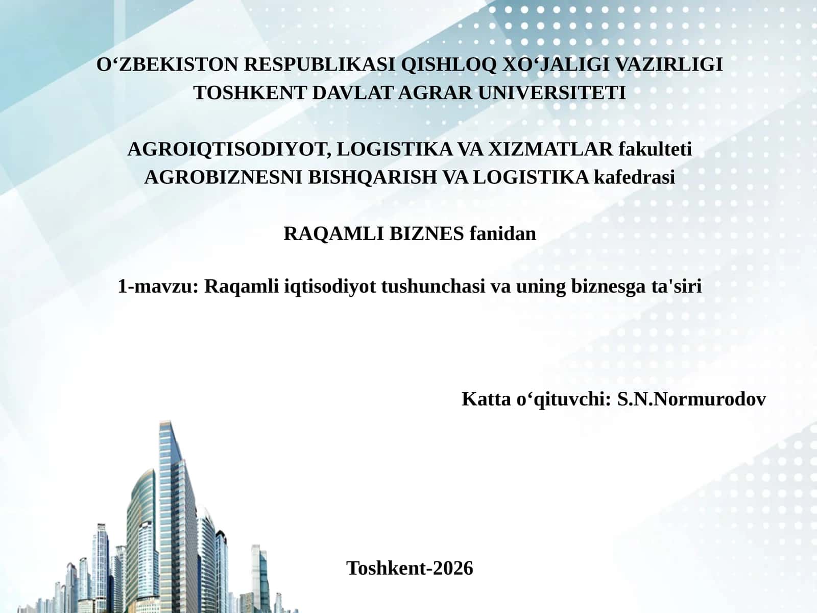 Raqamli iqtisodiyot tushunchasi va uning biznes gatnosi