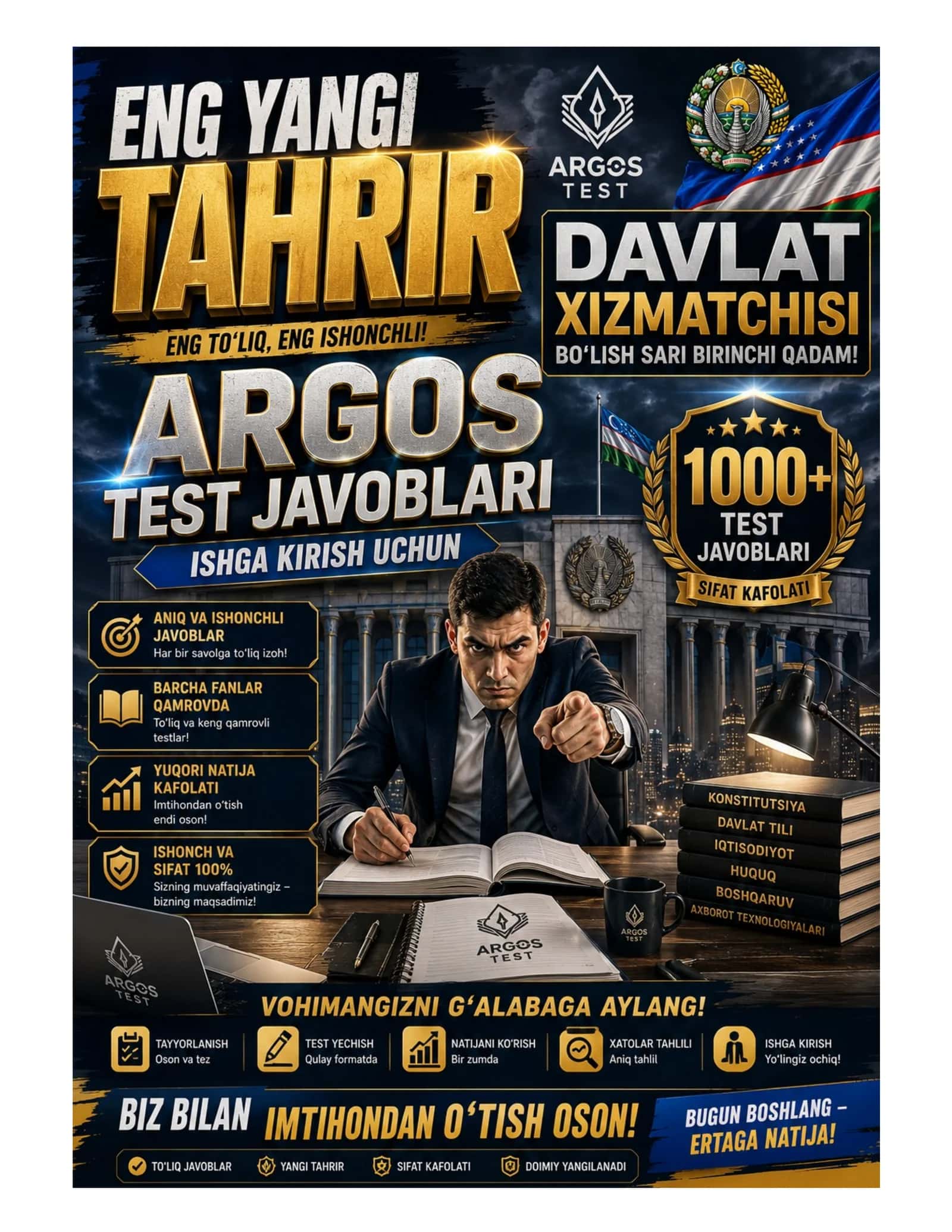 Argos 1200 talik test, javoblari bilan. Davlat xizmatchisi YANGI TAHRIR