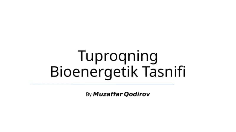 Tuproqning Bioenergetik Tasnifi