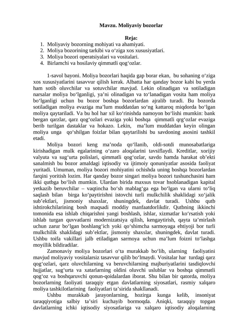 Moliyaviy bozorlar