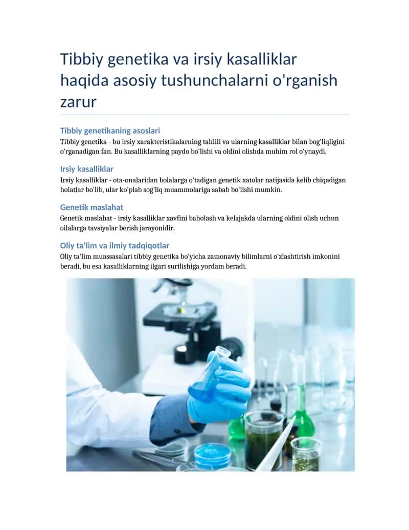 Tibbiy genetika va irsiy kasalliklar