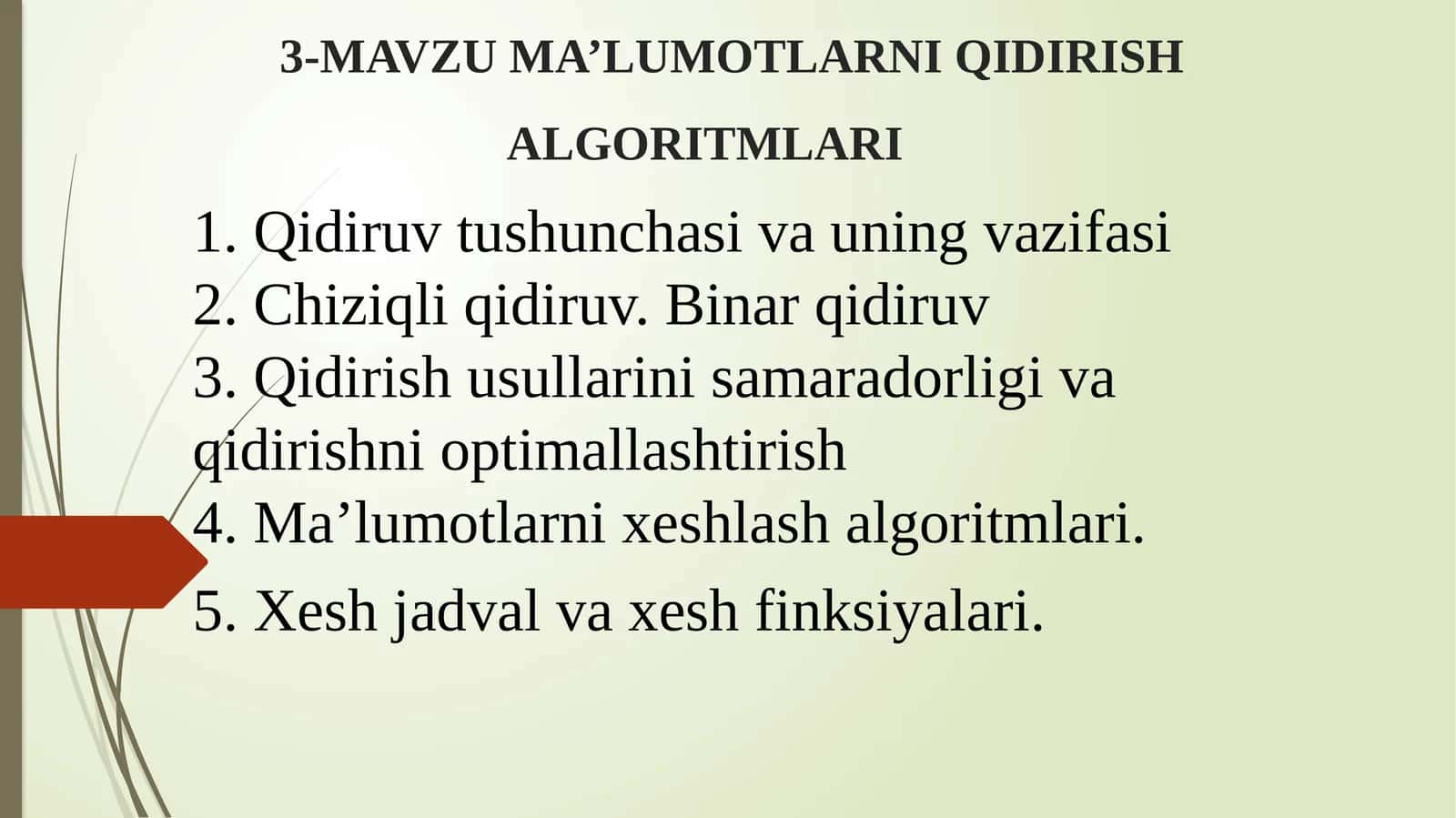 3-mavzu Ma’lumotlarni qidirish algoritmlari