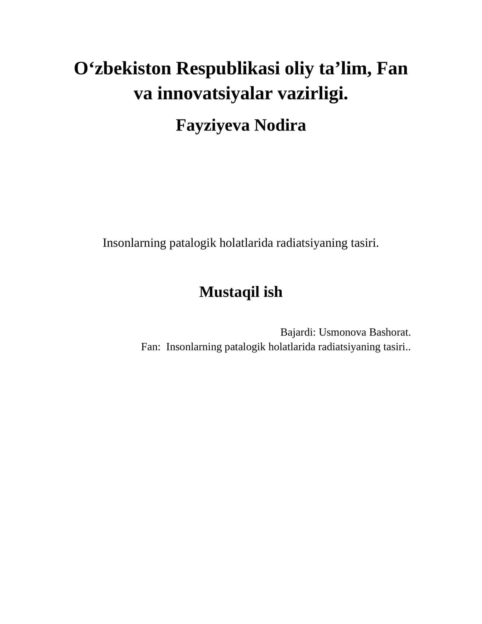 Insonlarning patalogik holatlarida radiatsiyaning tasiri